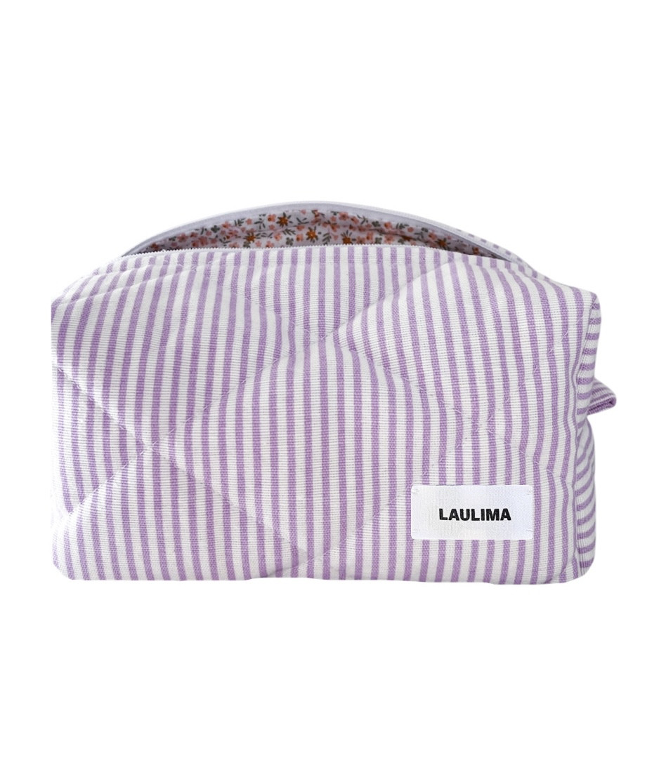Lilac Striped Makeup Bag Small