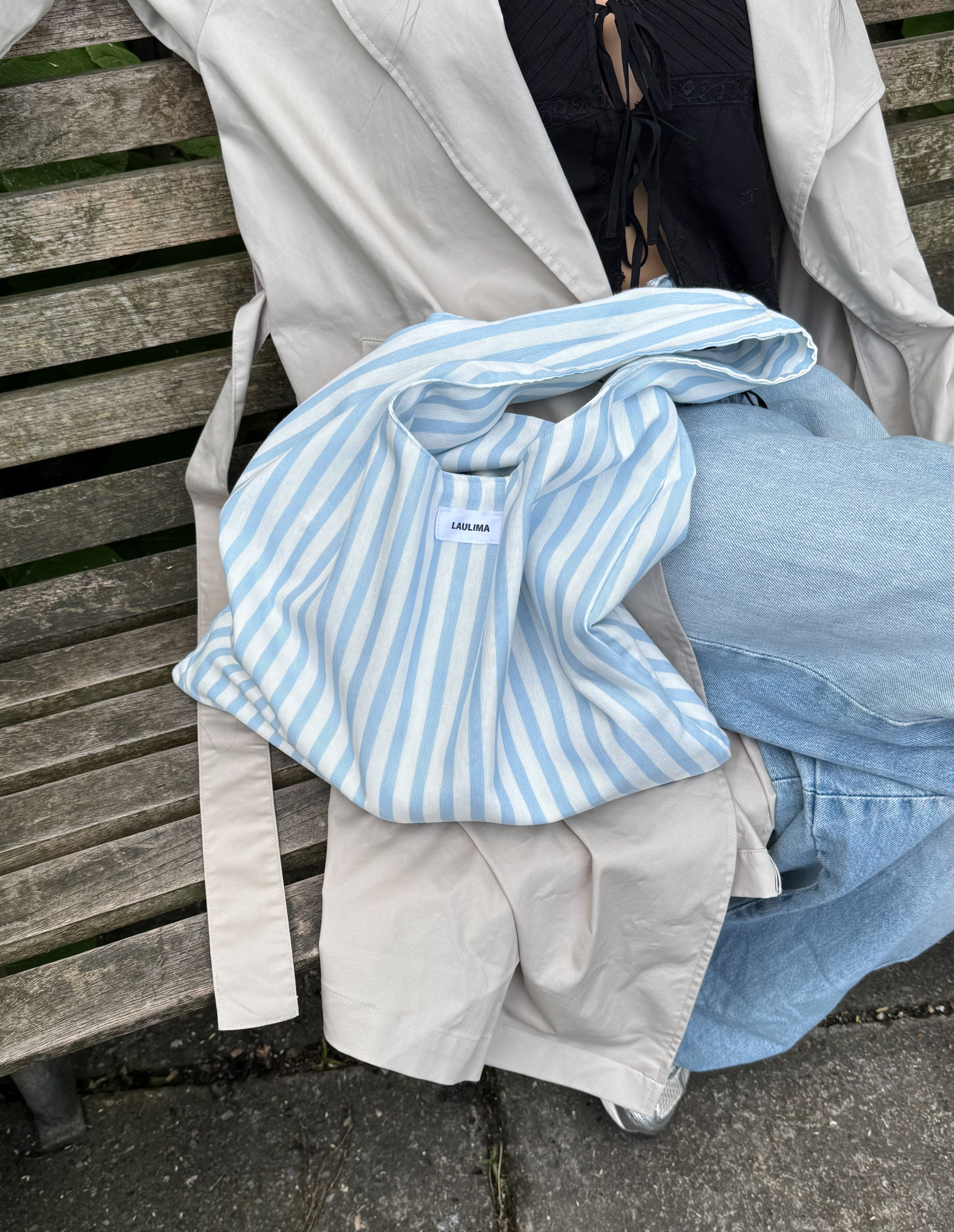 Light Blue Striped Tote Bag en