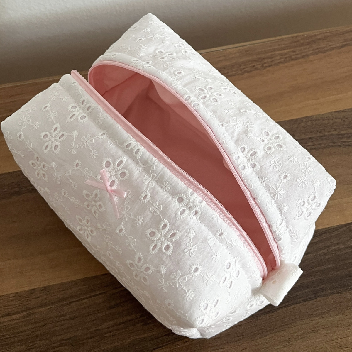 White Embroidered Makeup Bag