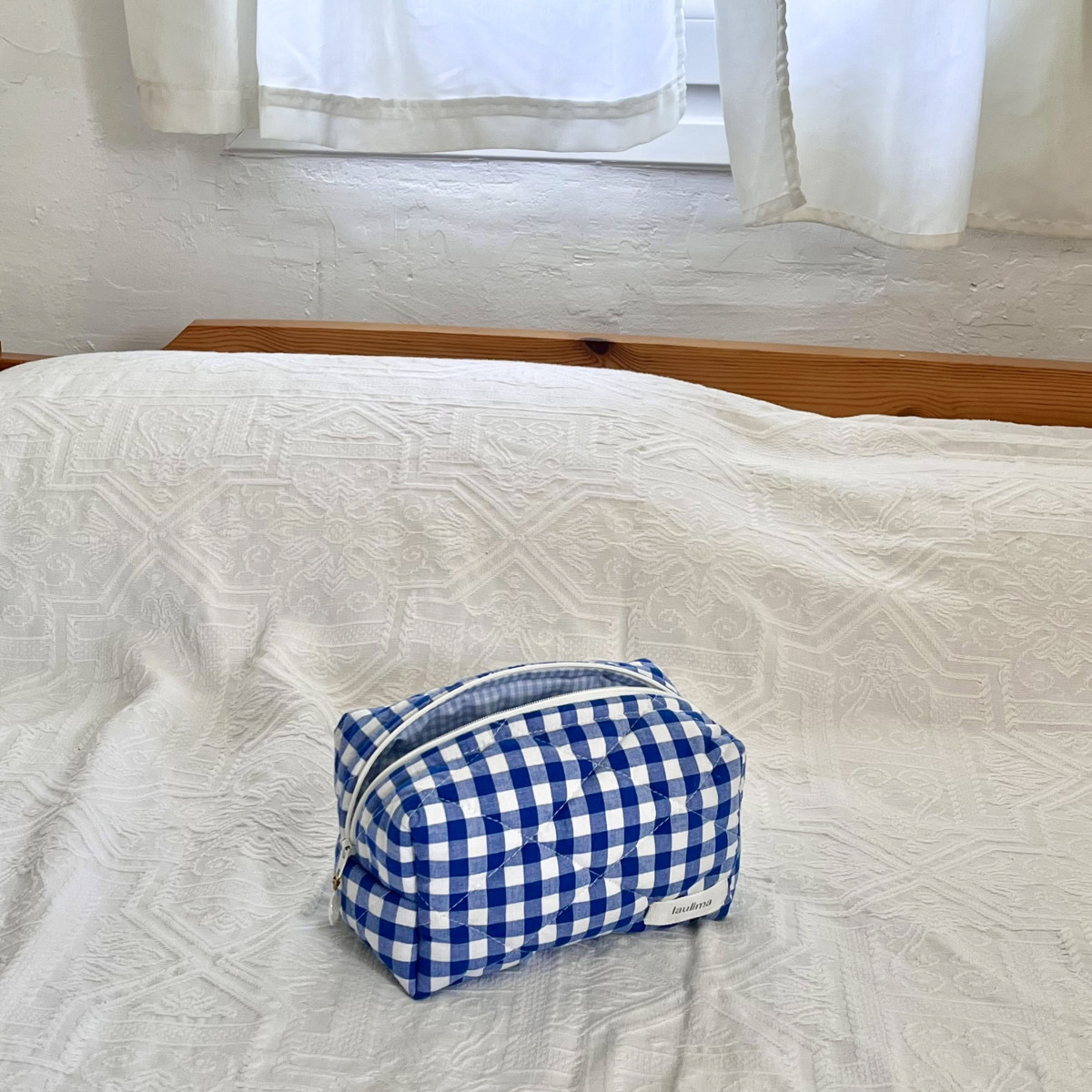 Blue Gingham Makeup Bag