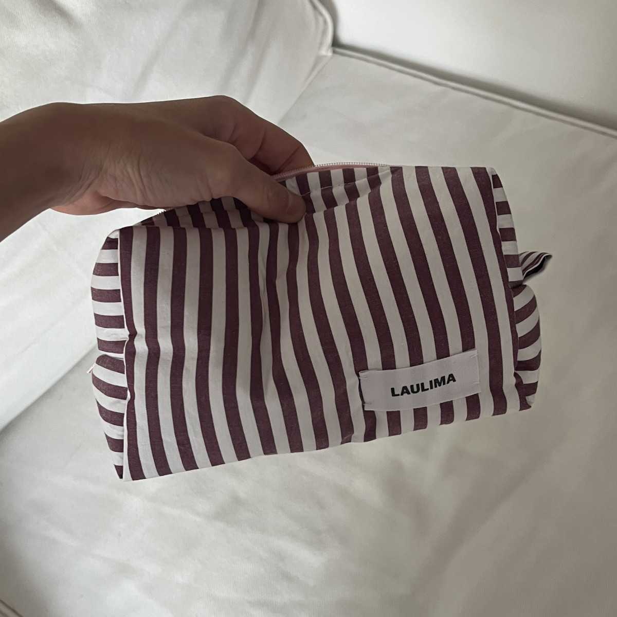 Burgundy Striped Makeup Bag Small
