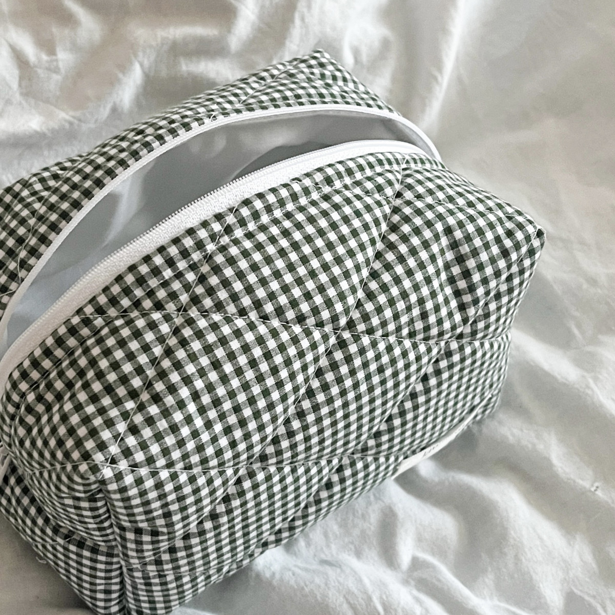 Dark Green Gingham Makeup Bag