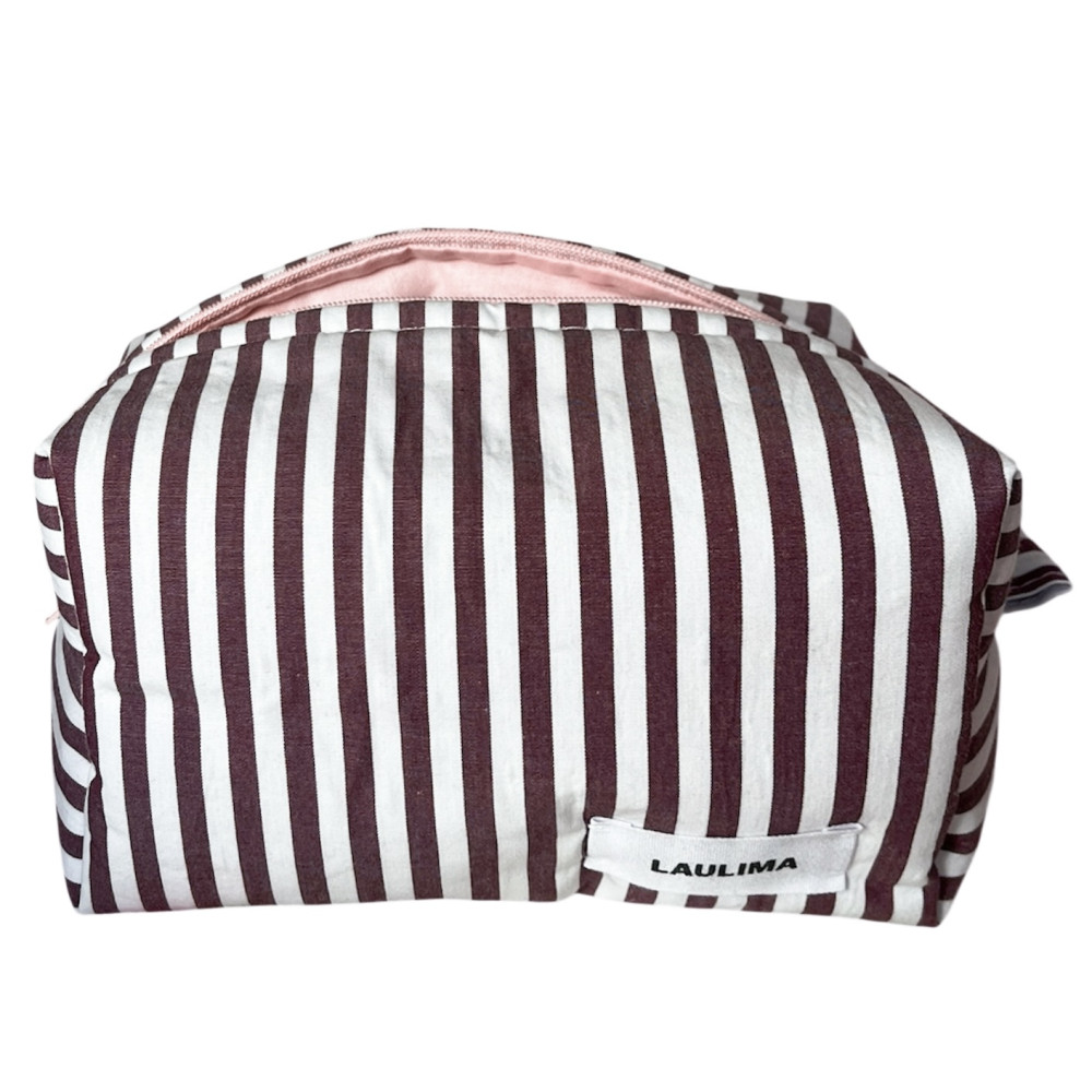 Burgundy Striped Makeup Bag Small