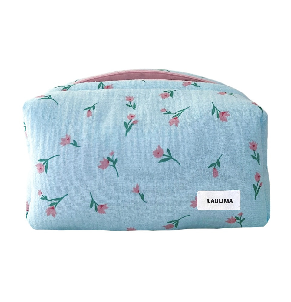 Light Blue Floral Makeup Bag
