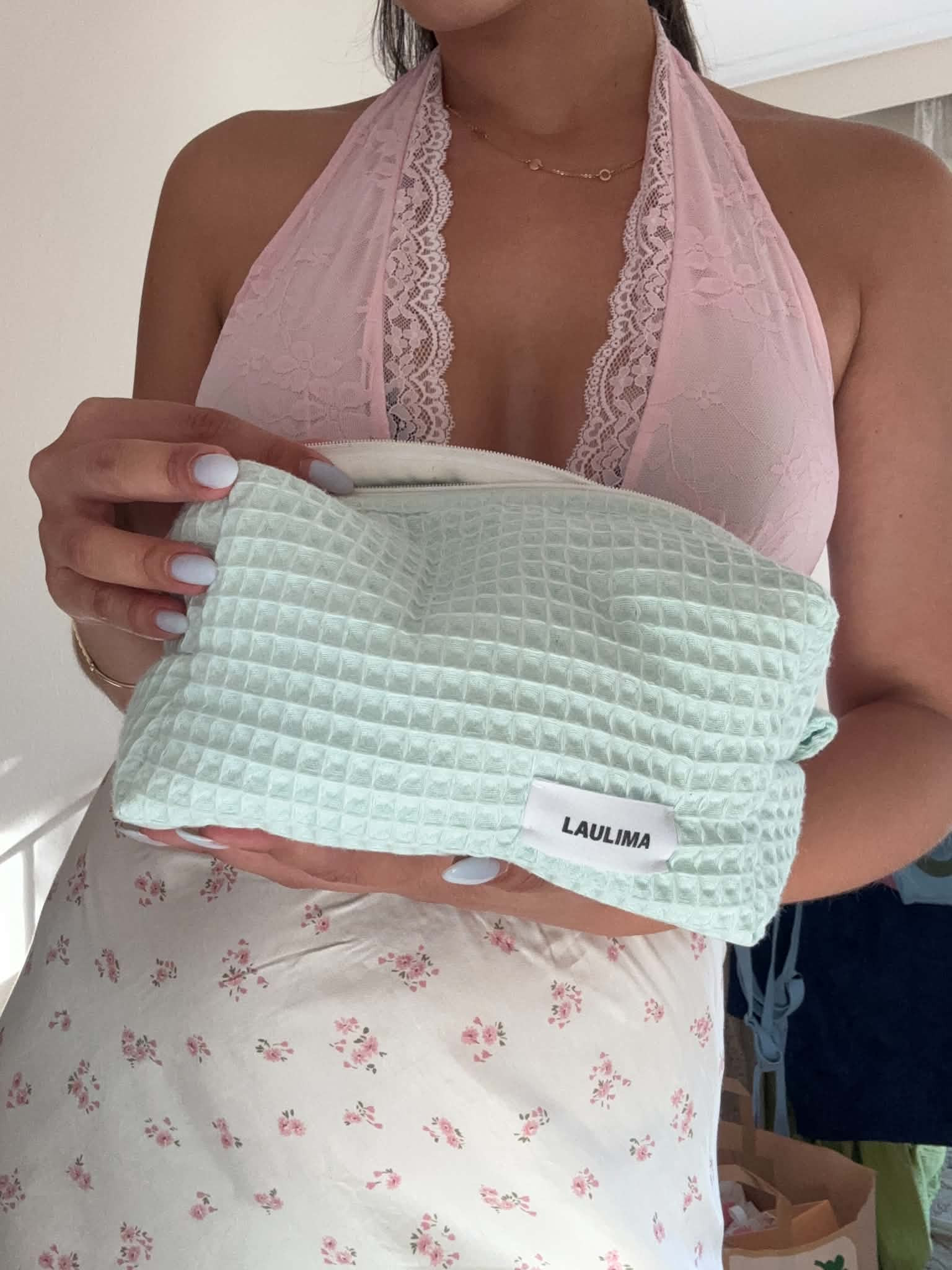 Mint Waffle Makeup Bag