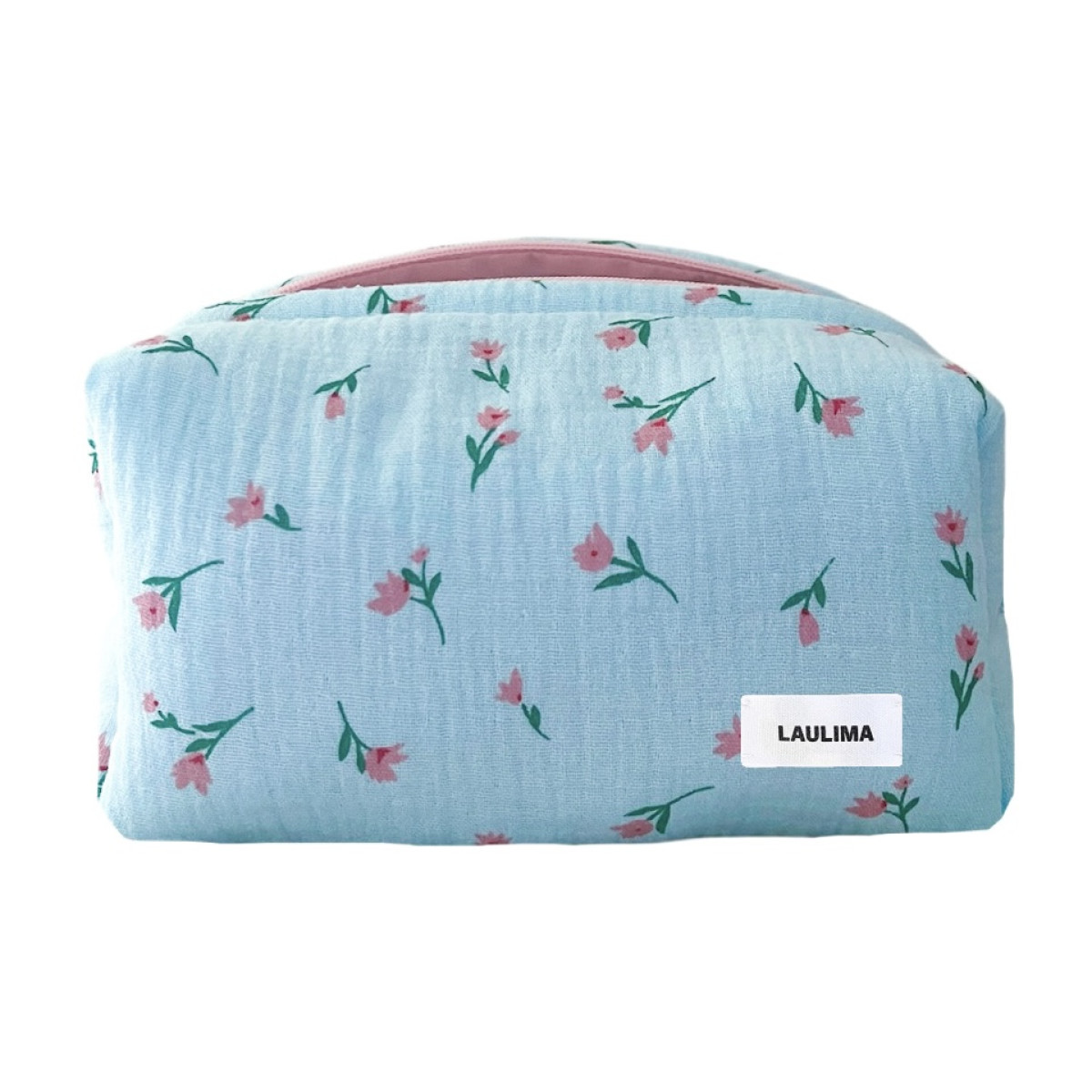 Light Blue Floral Makeup Bag