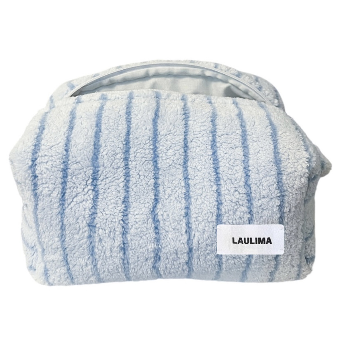 Blue Striped Fluffy Makeup Bag